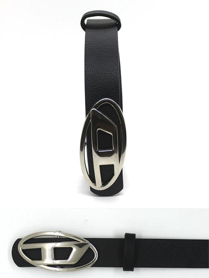 Black Retro Belt with Silver Letter Logo