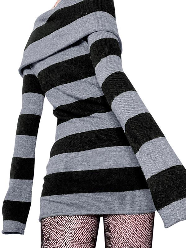 Strapless long-sleeved knitted mini dress with stripes