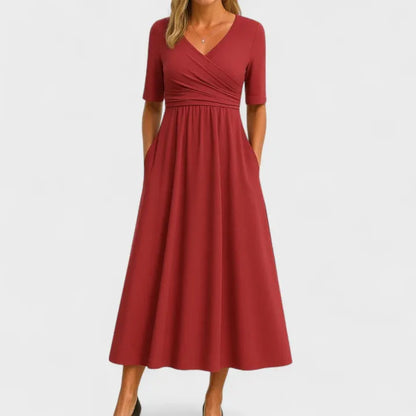 Women's V-Neck 3/4 Sleeve Wrap Dress | Midi