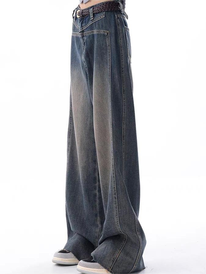 Vintage Verwaschene Baggy Boyfriend Jeans mit Leistendetail