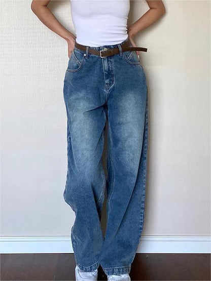 Blue Vintage Boyfriend Jeans with Faded Effect