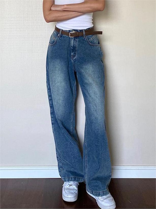 Blue Vintage Boyfriend Jeans with Faded Effect