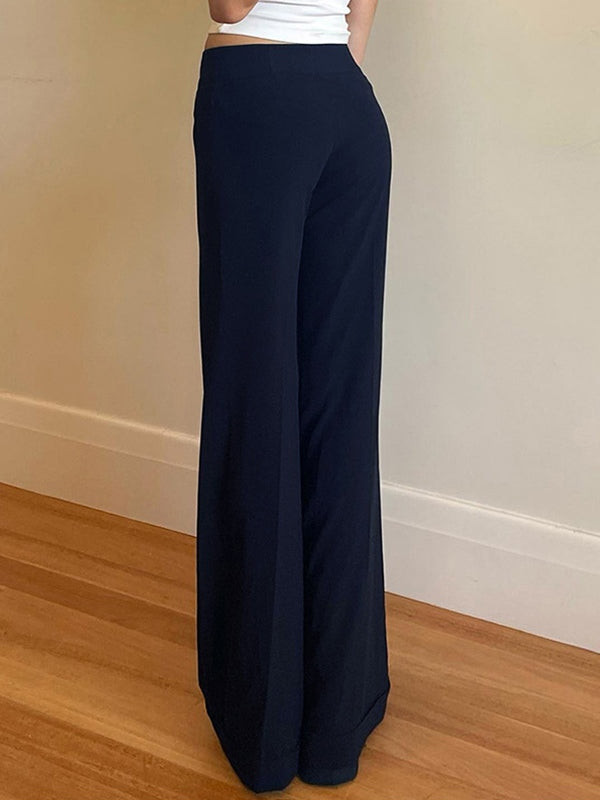 Navy Blue Vintage High Rise Flared Straight Leg Pants