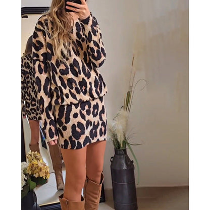 Leopard Print Knit Sweater and Skirt Set for Women - Oria