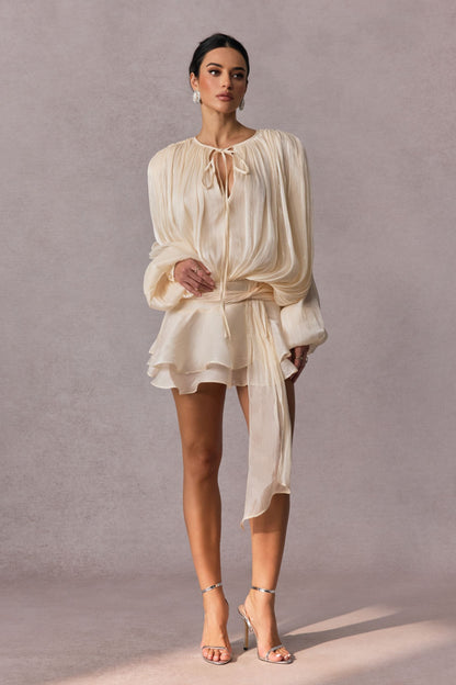 Pleated Blouse with Tie Neck for Women - Fulvia