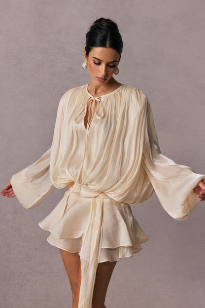 Pleated Blouse with Tie Neck for Women - Fulvia