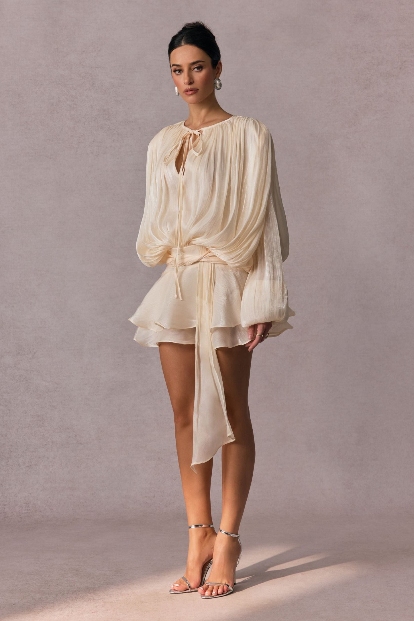 Pleated Blouse with Tie Neck for Women - Fulvia