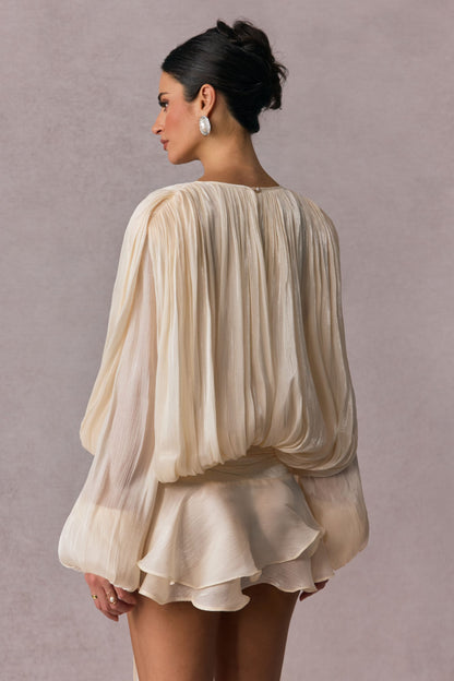 Pleated Blouse with Tie Neck for Women - Fulvia