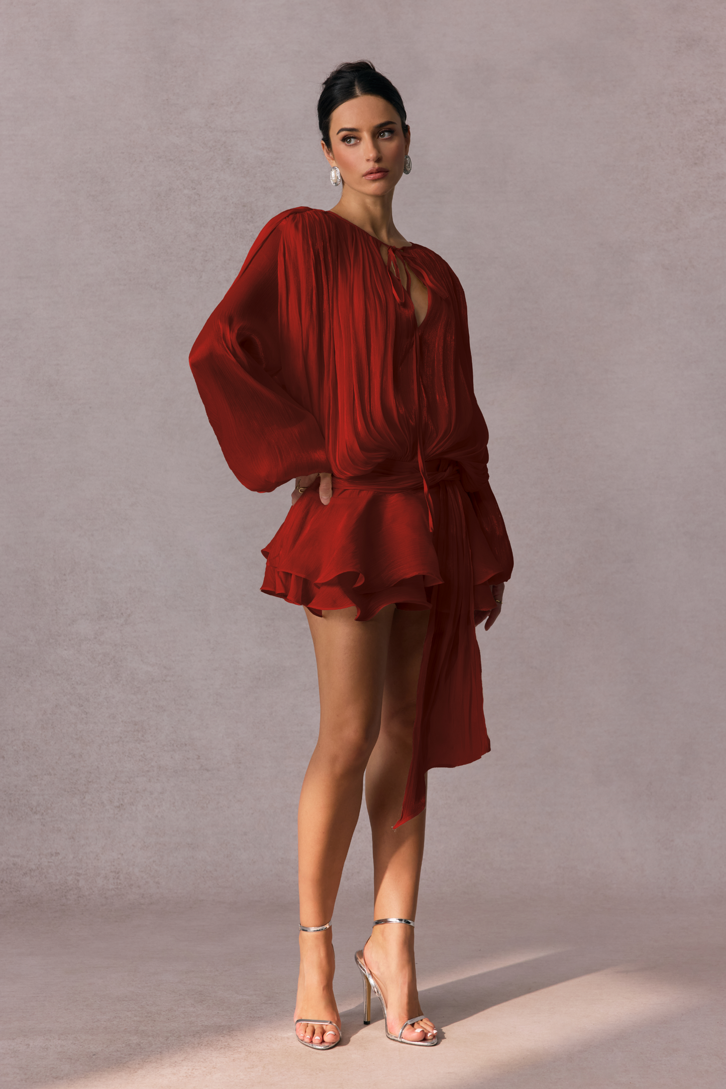 Pleated Blouse with Tie Neck for Women - Fulvia