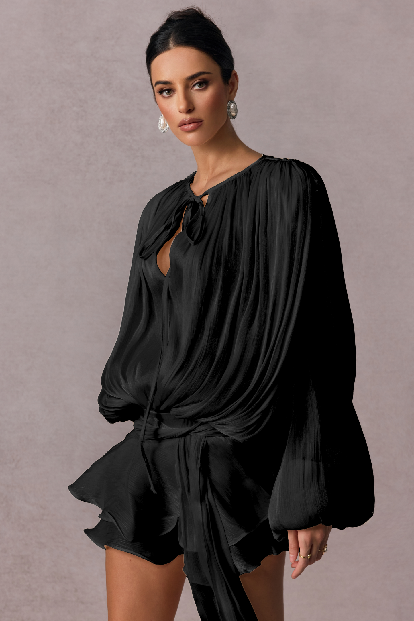 Pleated Blouse with Tie Neck for Women - Fulvia