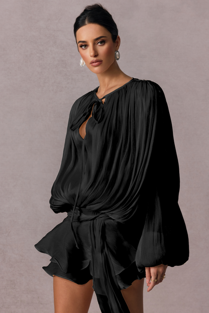 Pleated Blouse with Tie Neck for Women - Fulvia