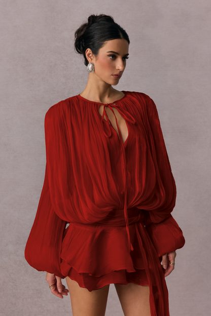 Pleated Blouse with Tie Neck for Women - Fulvia