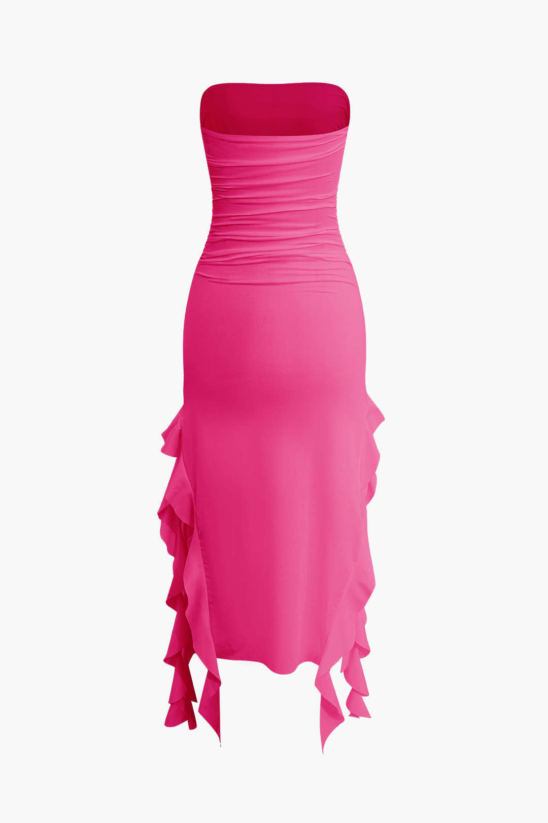 Solid Color French Ruffle Hem Ruched Tube Maxi Dress