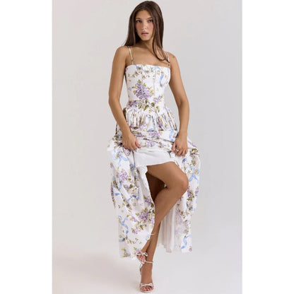 Floral Midi Dress with Spaghetti Straps for Women - Lina