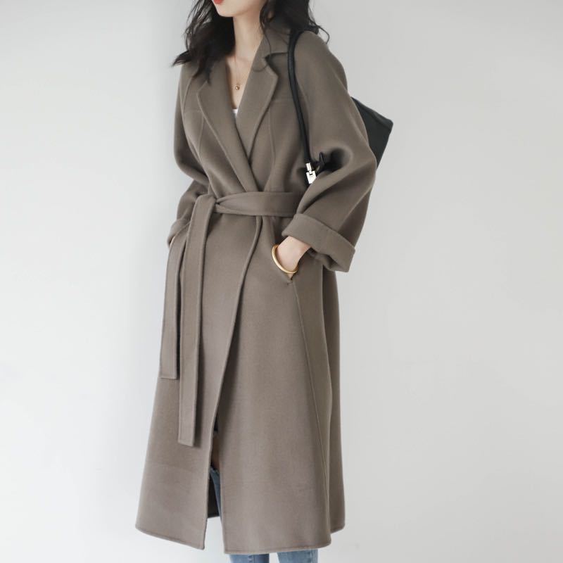 Long Belted Wool Coat for Women - Lia