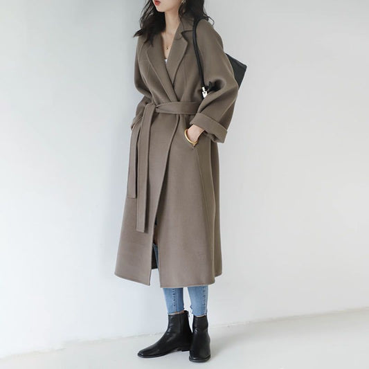 Long Belted Wool Coat for Women - Lia