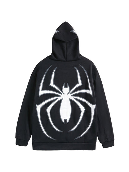 Sudadera con capucha y cremallera estilo punk con estampado de araña