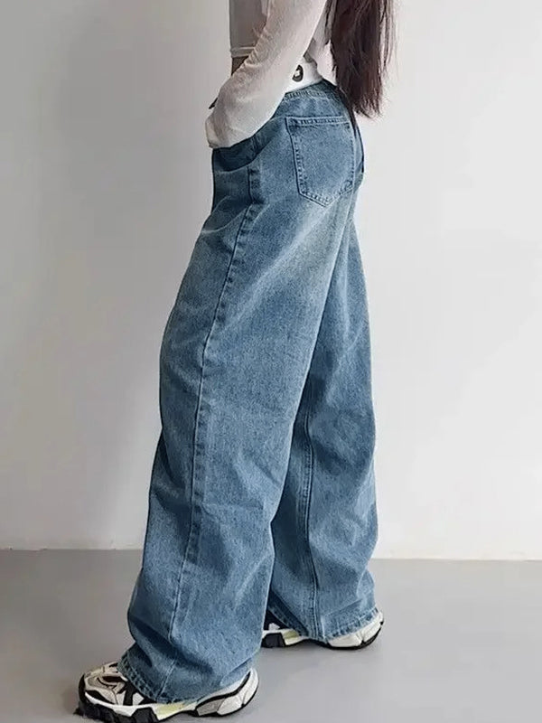 Hip Pop Turned Waist Boyfriend Jeans with Patchwork