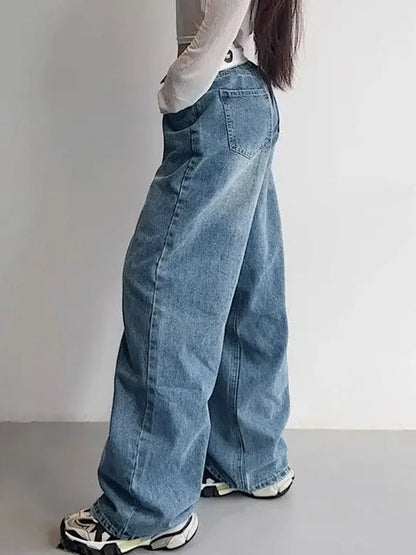 Hip Pop Turned Waist Boyfriend Jeans with Patchwork