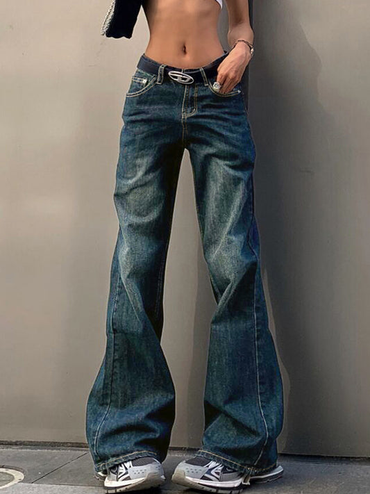 Dunkle Vintage Gewaschene Zerrissene Boyfriend Flared Jeans