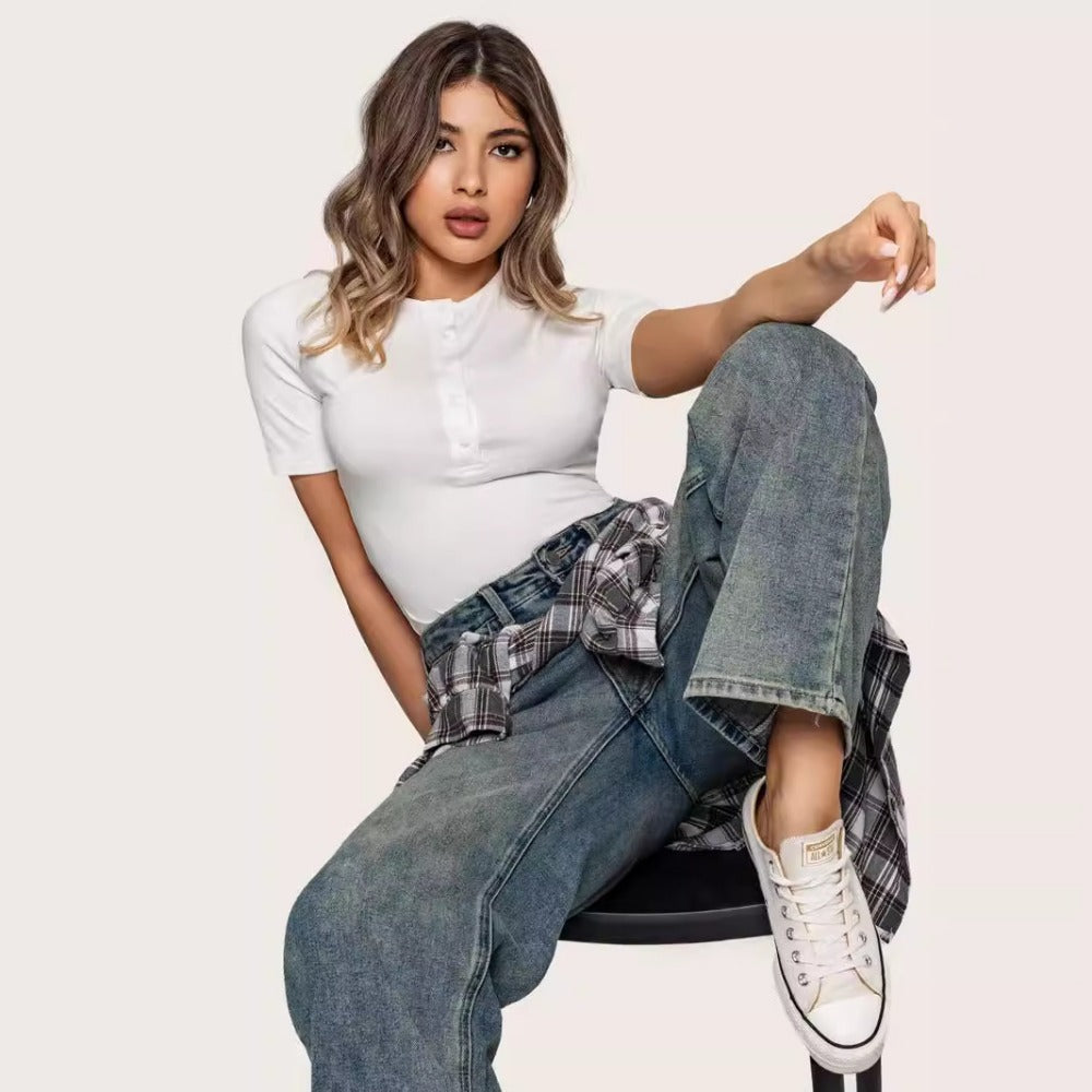 Short Sleeve Button Down Top for Women - Roberta