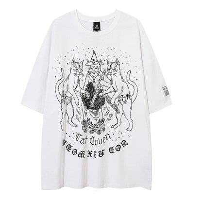 Camiseta de manga corta con estampado de gato y diseño punk de tormenta de arena para hombre