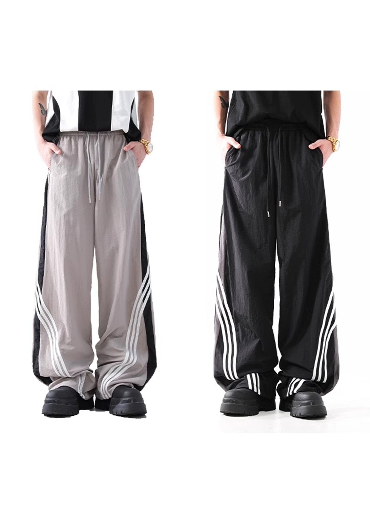 Monotone Retro Sport Strip Wide Natural Pants