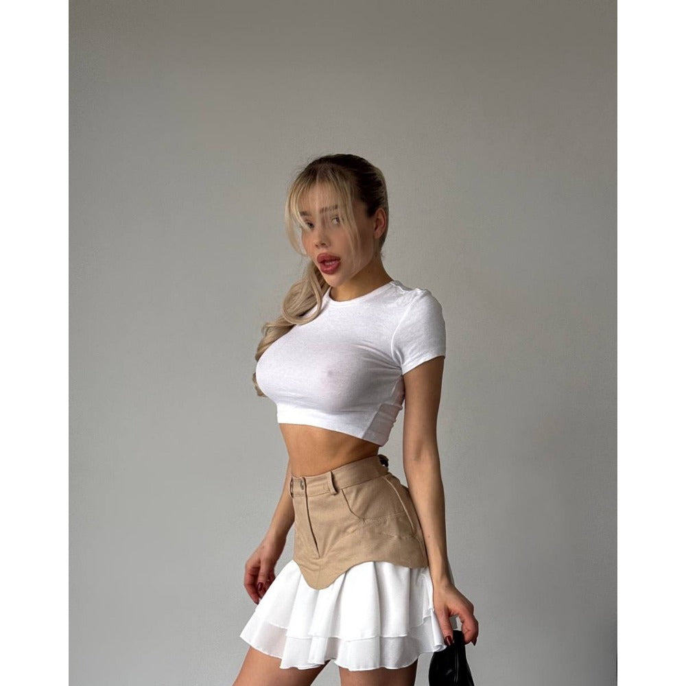 High-Waisted Mini Skirt with Button Detail for Women - Clotilde