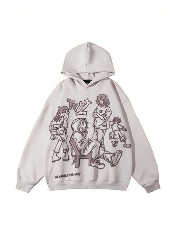 Oversized Hoodie with Hood and Graffiti Print