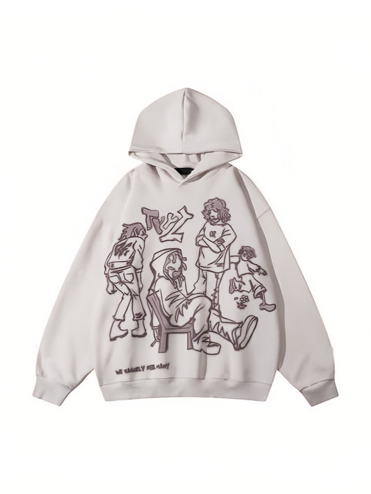 Oversized Hoodie with Hood and Graffiti Print