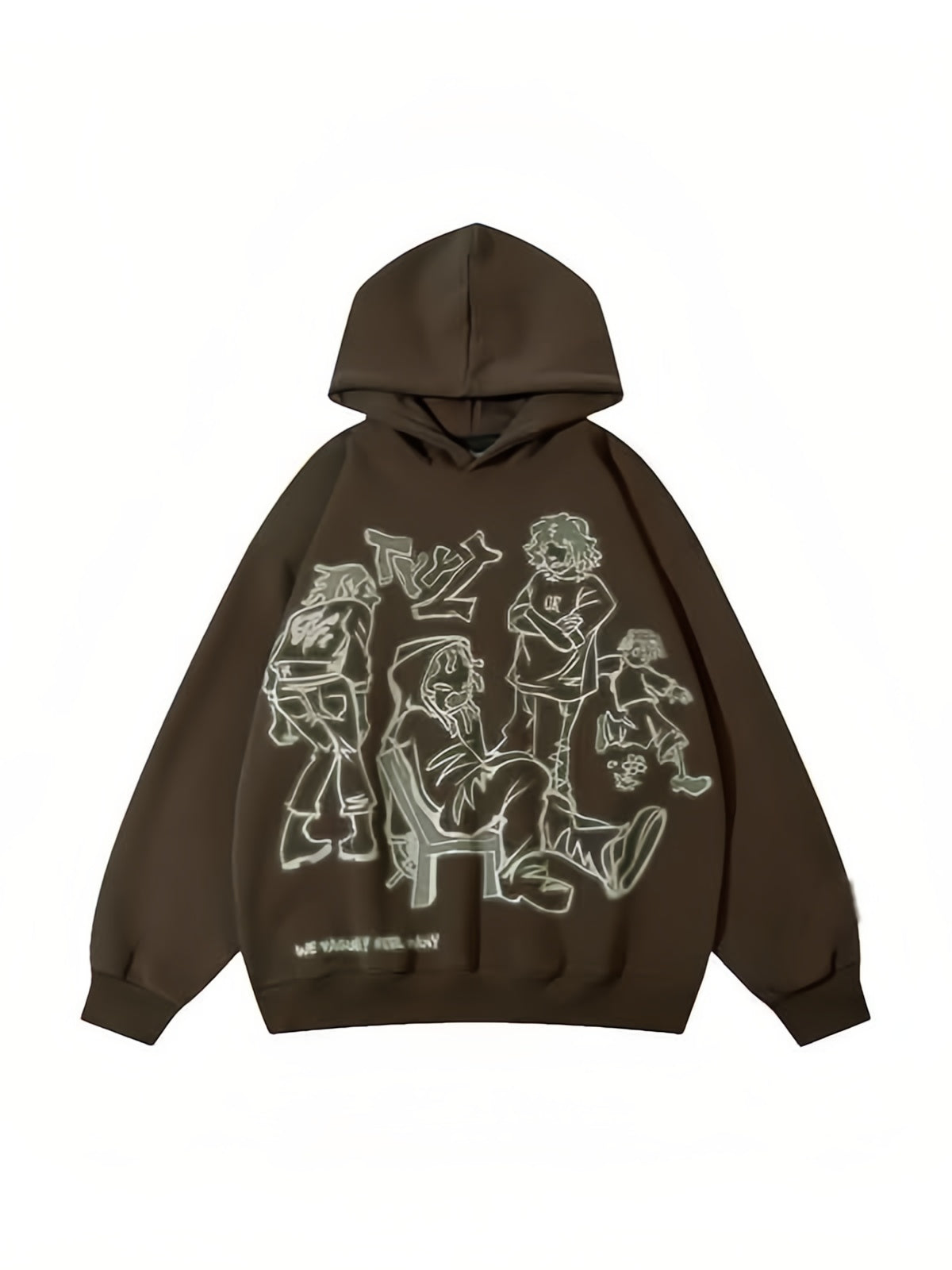 Oversized Hoodie with Hood and Graffiti Print