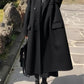 Schwarzer Vintage Zweireihiger Langer Mantel