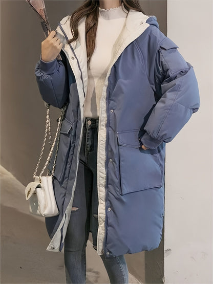 Classic Contrast Longline Padded Jacket with Hood