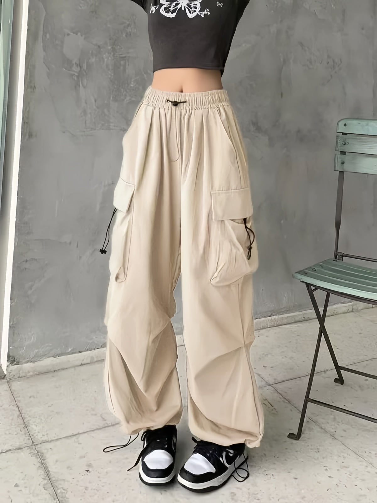 Vintage Y2K Drawstring Baggy Parachute Cargo Pants