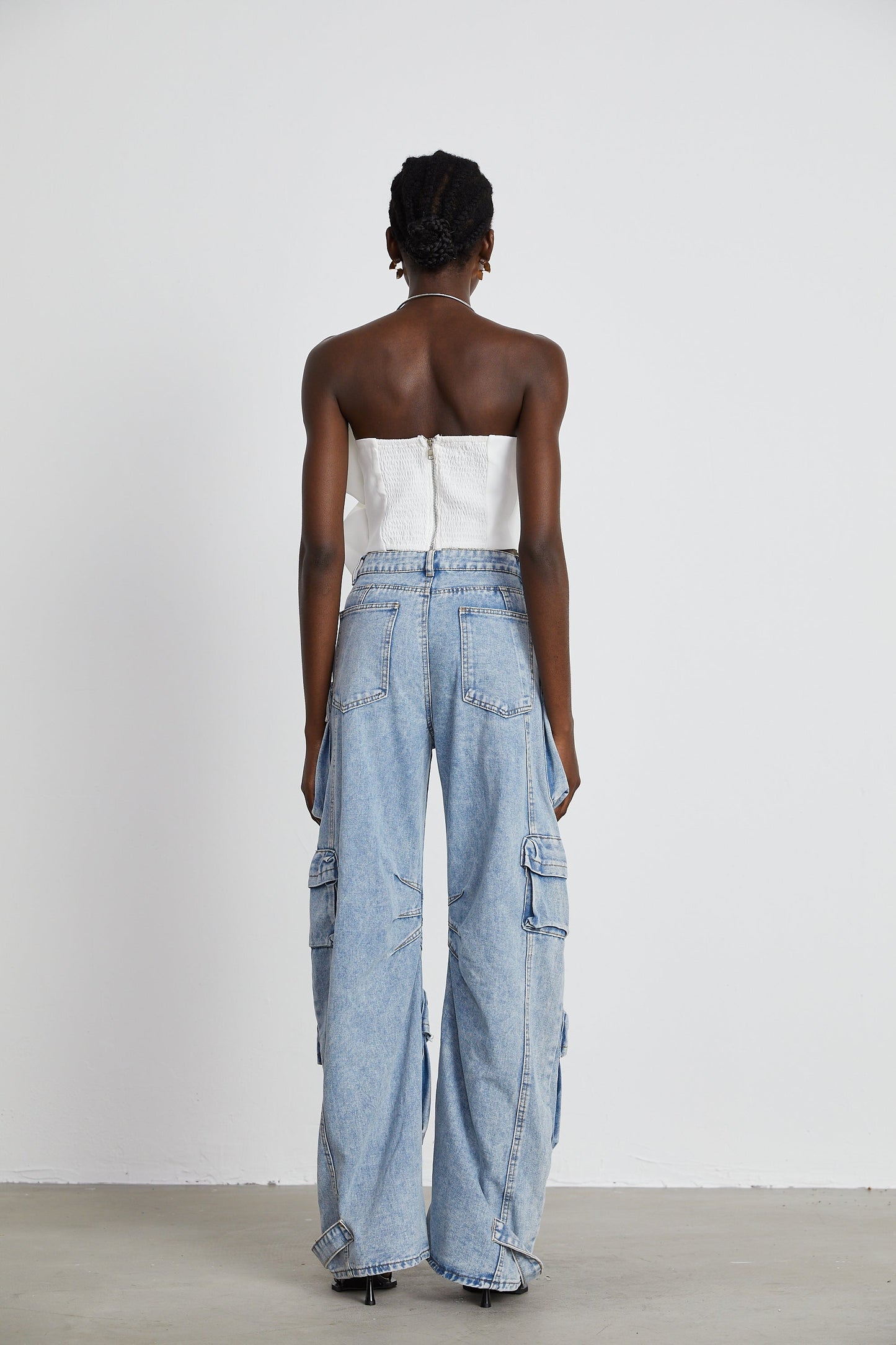 White Strapless Floral Top with 3D Appliqué for Women - Sibilla