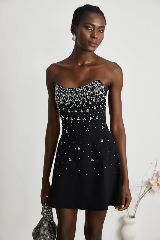 Strapless Mini Dress with Rhinestone Embellishments for Women - Arianna