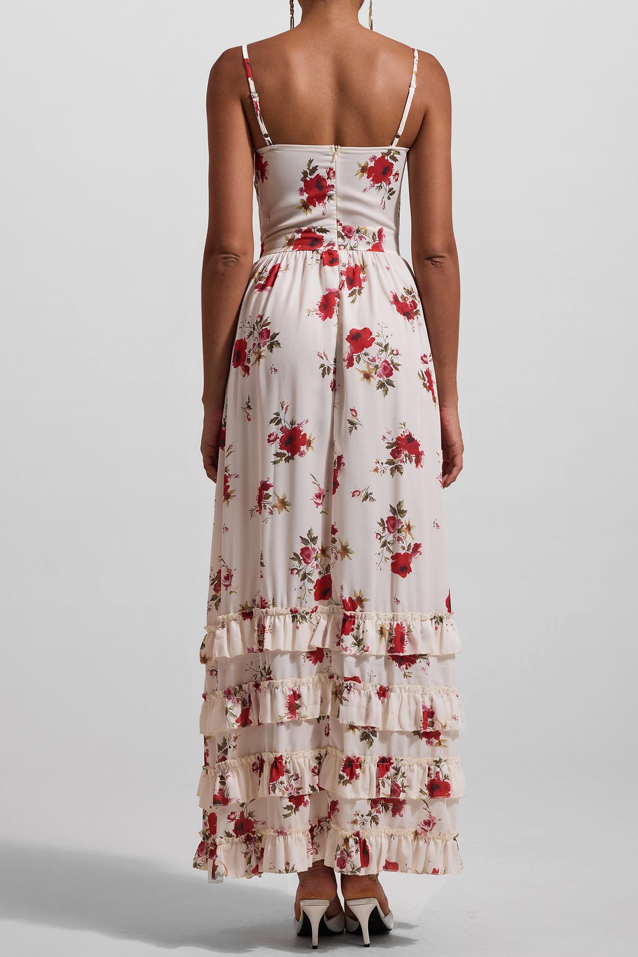 Floral Ruffle Maxi Dress with Side Slit for Women - Aurora