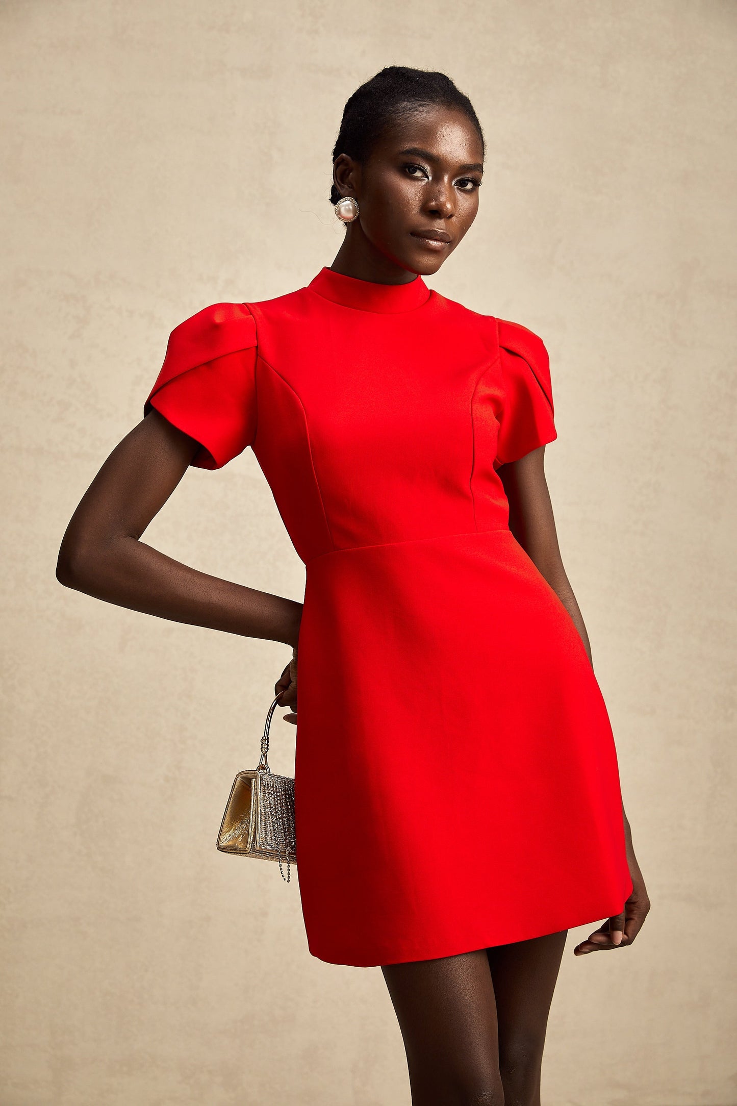 Cherry Red Mini Dress with Back Bow Detail for Women - Irene