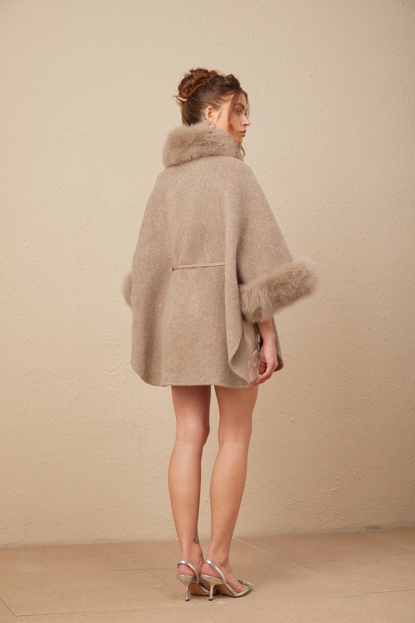 Beige Wool Coat with Faux Fur Collar for Women - Allegra