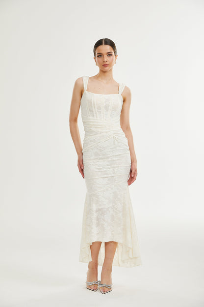 Ivory Lace Maxi Dress with Wide Straps for Women - Emma