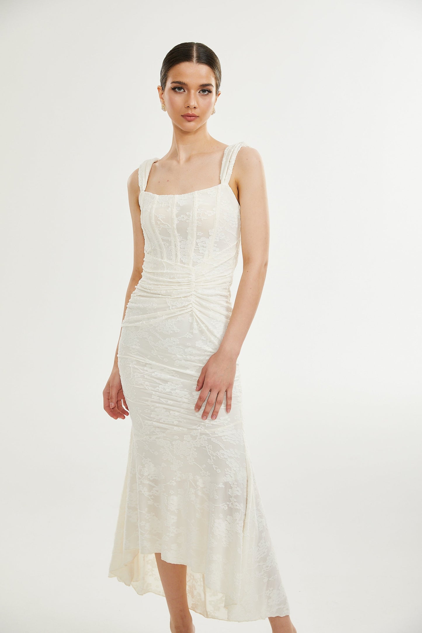 Ivory Lace Maxi Dress with Wide Straps for Women - Emma