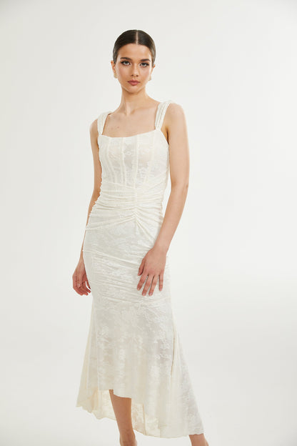 Ivory Lace Maxi Dress with Wide Straps for Women - Emma