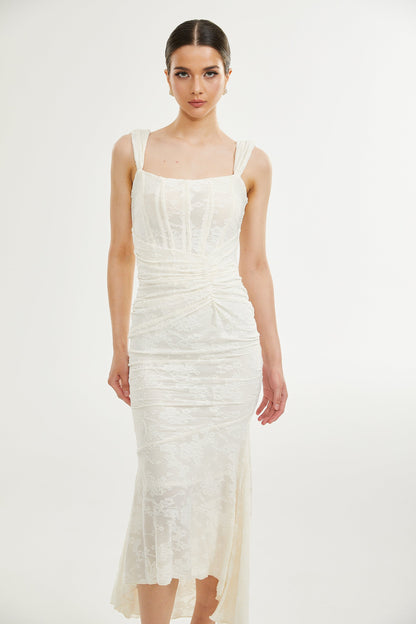Ivory Lace Maxi Dress with Wide Straps for Women - Emma