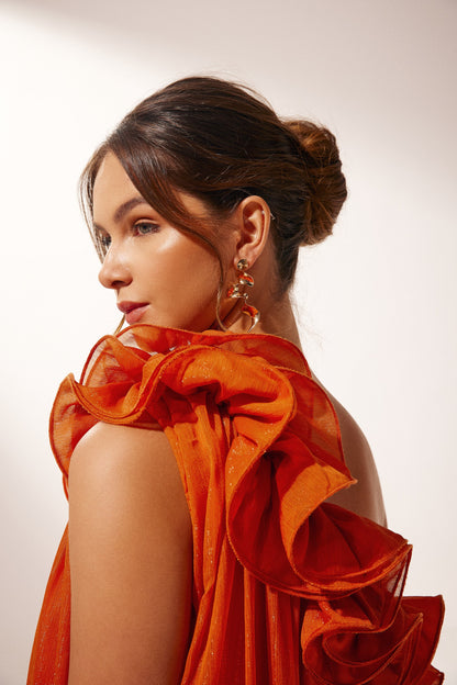 Orange Ruffled One-Shoulder Maxi Dress for Women - Agnese