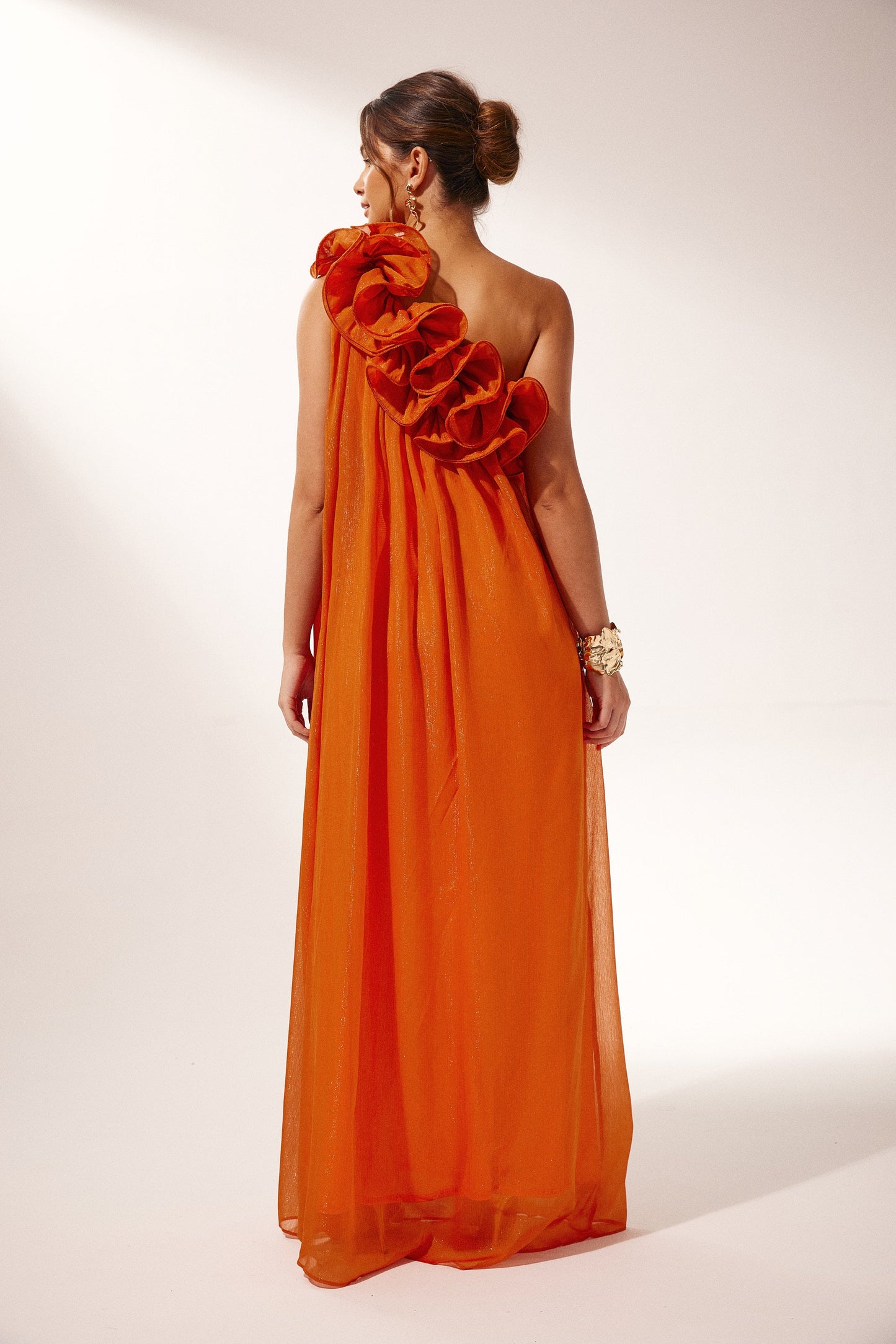 Orange Ruffled One-Shoulder Maxi Dress for Women - Agnese