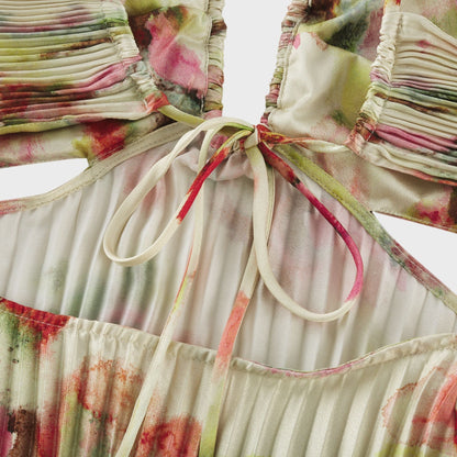 Floral Print Pleated Halter Maxi Dress in Ivory for Women - Marta