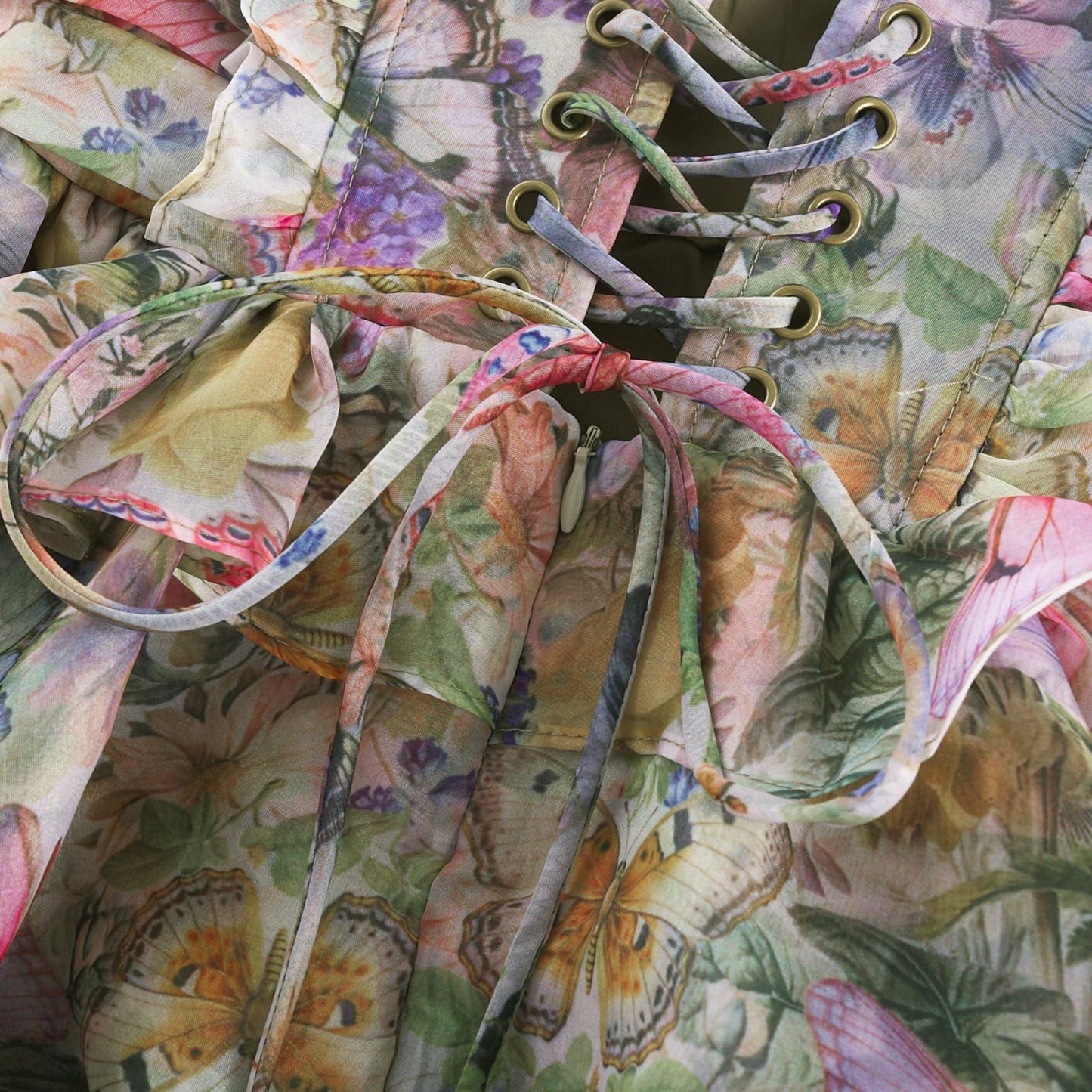 Multicolor Butterfly Print Mini Dress with Ruffle Hem for Women - Diletta