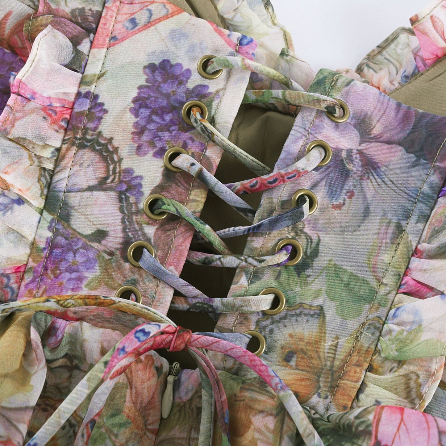 Multicolor Butterfly Print Mini Dress with Ruffle Hem for Women - Diletta