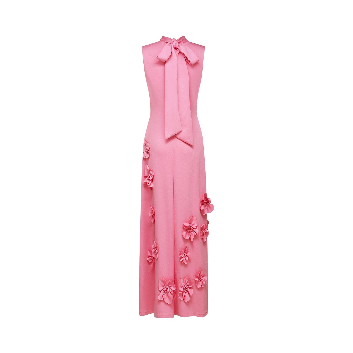 Pink Maxi Dress with 3D Floral Appliqué for Women - Viola