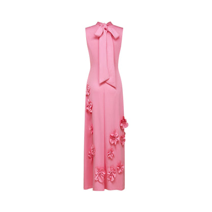 Pink Maxi Dress with 3D Floral Appliqué for Women - Viola